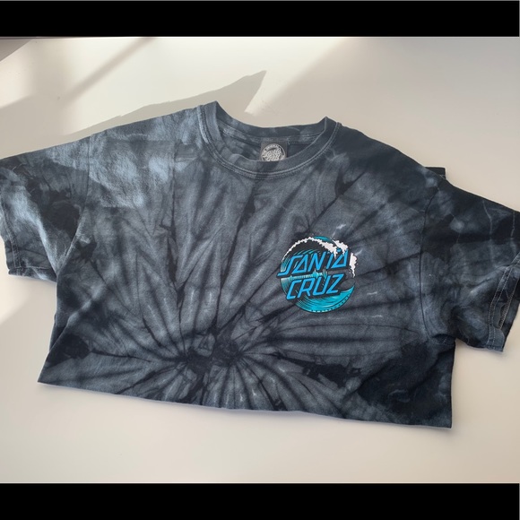 Santa Cruz Skateboards Tops - Black Tie-Dye Santa Cruz Tee